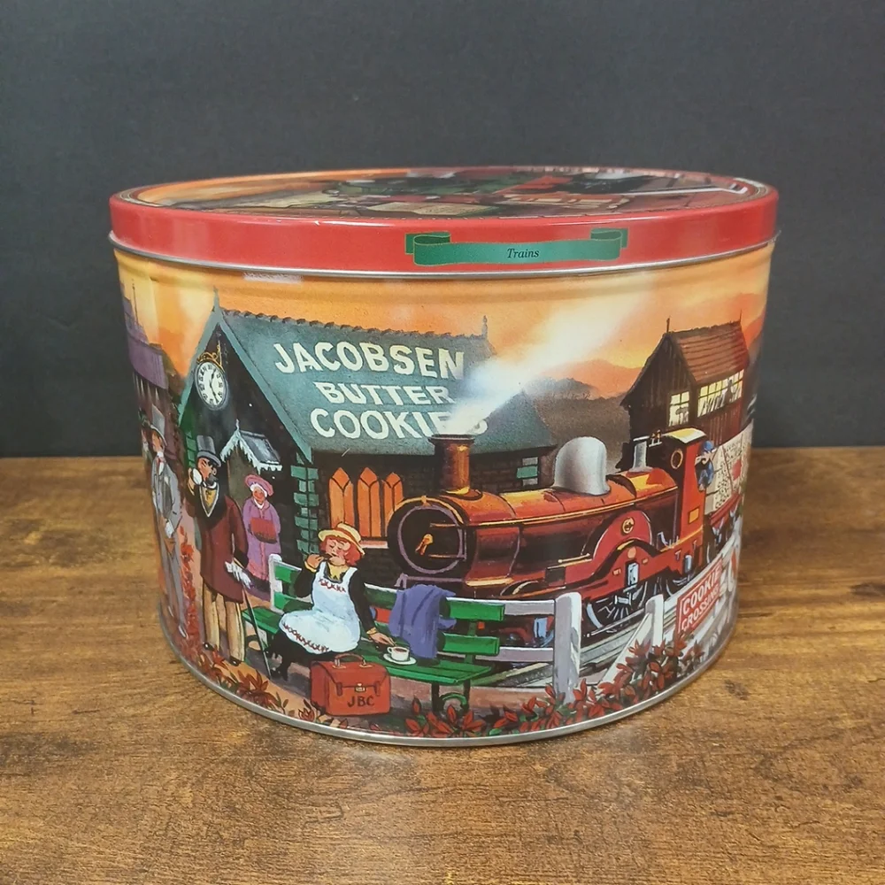 Jacobsen's Trains Imported Danish Butter Cookie Collectible Tin, Empty 9 x 6.25